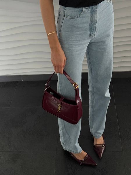 Saint Laurent Hobo Le 5 A 7 Leather Shoulder Bag in Red pr0039 фото