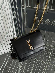 Yves Saint Laurent Medium Sunset in Smooth Leather Black/Gold pr08510 фото
