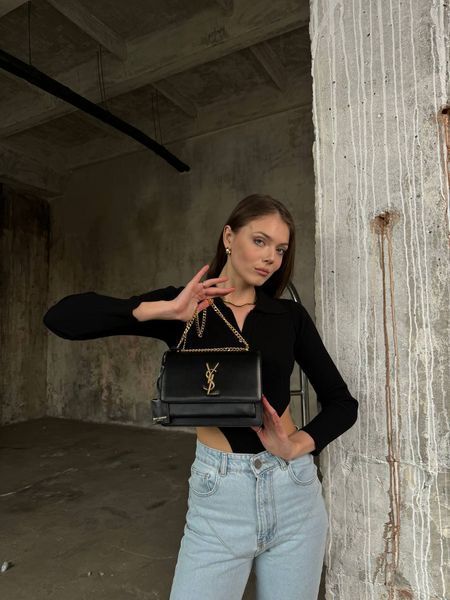 Yves Saint Laurent Medium Sunset in Smooth Leather Black/Gold pr08510 фото