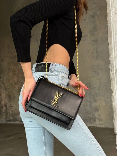 Yves Saint Laurent Medium Sunset in Smooth Leather Black/Gold pr08510 фото