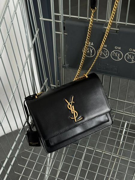 Yves Saint Laurent Medium Sunset in Smooth Leather Black/Gold pr08510 фото