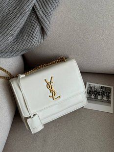 Yves Saint Laurent Medium Sunset in Smooth Leather WHITE/Gold pr08512 фото