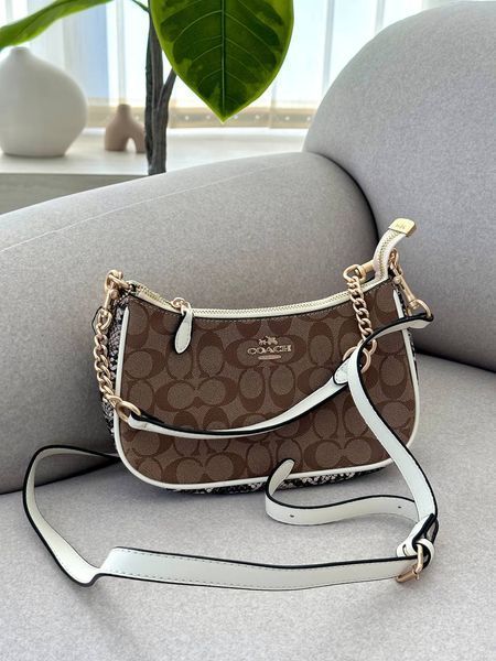 Coach Teri Shoulder Bag In Signature Canvas Snake/Brown [крафтова брендована коробка] pr97063 фото