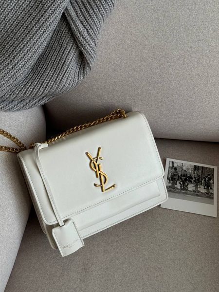 Yves Saint Laurent Medium Sunset in Smooth Leather WHITE/Gold pr08512 фото