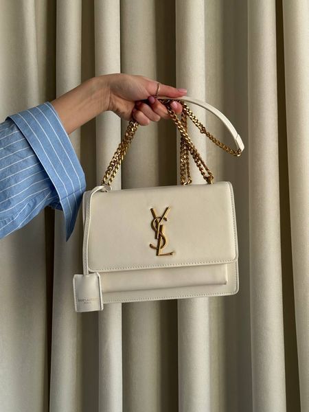 Yves Saint Laurent Medium Sunset in Smooth Leather WHITE/Gold pr08512 фото