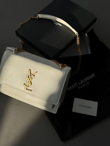 Yves Saint Laurent Medium Sunset in Smooth Leather WHITE/Gold pr08512 фото