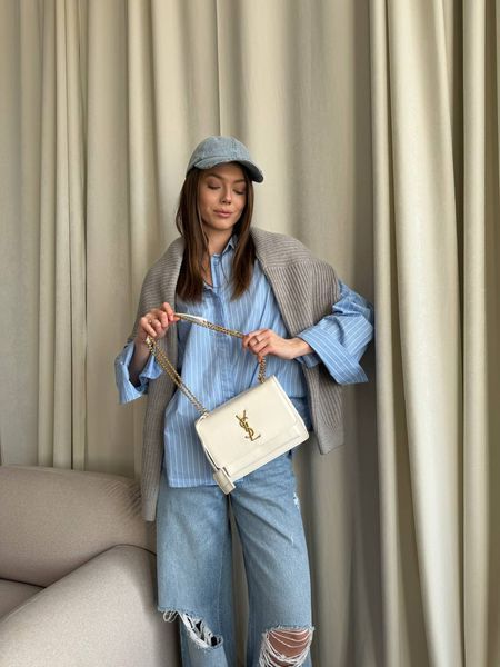 Yves Saint Laurent Medium Sunset in Smooth Leather WHITE/Gold pr08512 фото