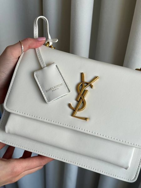 Yves Saint Laurent Medium Sunset in Smooth Leather WHITE/Gold pr08512 фото