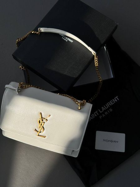 Yves Saint Laurent Medium Sunset in Smooth Leather WHITE/Gold pr08512 фото