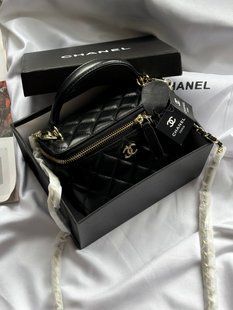 Chanel Classic Black Lambskin Pearl Crush Vanity Bag Золота фурнітура [оригінальна магнітна коробка] pr2077 фото