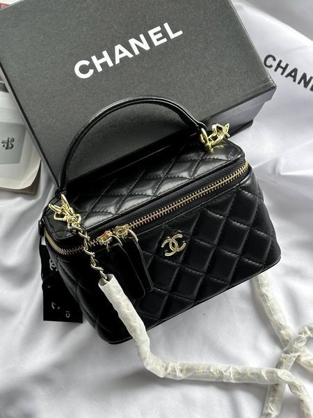 Chanel Classic Black Lambskin Pearl Crush Vanity Bag Золота фурнітура [оригінальна магнітна коробка] pr2077 фото