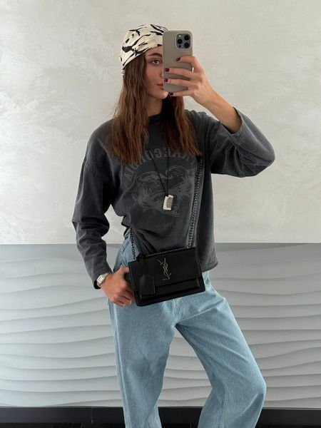 Yves Saint Laurent Medium Sunset in Smooth Leather Black/Silver pr08921 фото