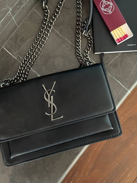 Yves Saint Laurent Medium Sunset in Smooth Leather Black/Silver pr08921 фото