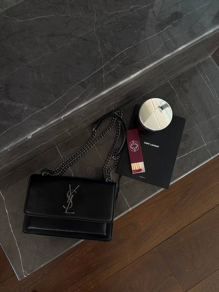 Yves Saint Laurent Medium Sunset in Smooth Leather Black/Silver pr08921 фото