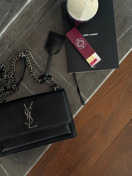 Yves Saint Laurent Medium Sunset in Smooth Leather Black/Silver pr08921 фото
