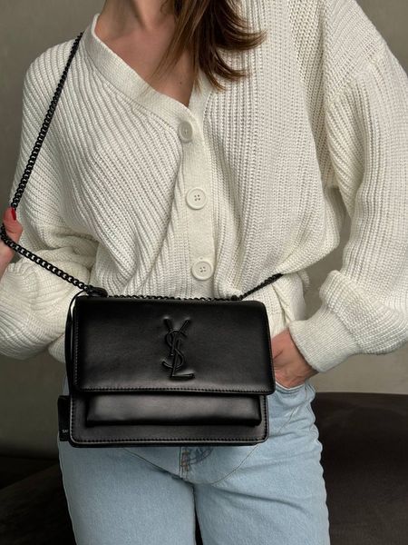 Yves Saint Laurent Medium Sunset in Smooth Leather Black/Black [звичайна брендована коробка] pr08511 фото