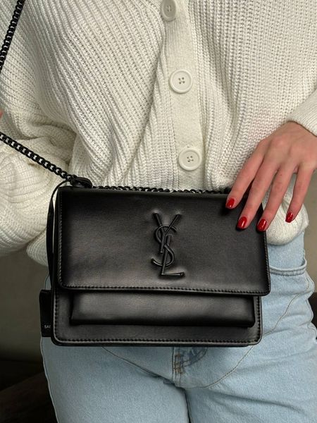 Yves Saint Laurent Medium Sunset in Smooth Leather Black/Black [звичайна брендована коробка] pr08511 фото
