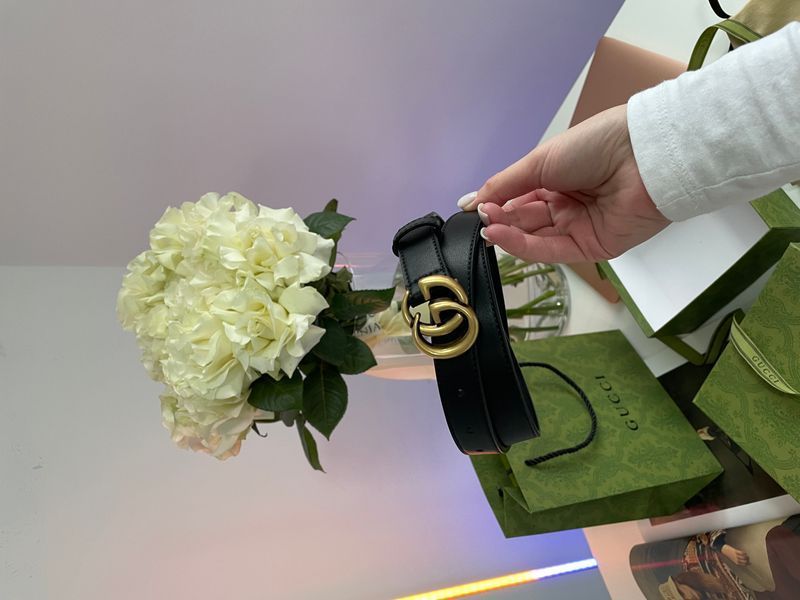 Gucci Leather Belt With Double G Gold Buckle 66142 фото