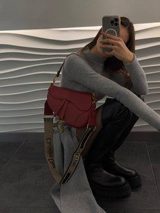 Saddle Bag with Strap Cherry Red Grained Calfskin [коробка кришка-дно] pr09987 фото