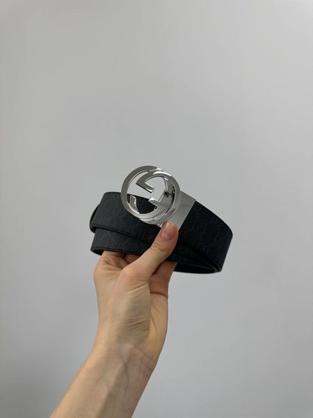 Gucci Belt with Interlocking G Buckle &mdash; шкіряний ремінь у сірій канві (Grey Canvas / Silver) 6616854 фото