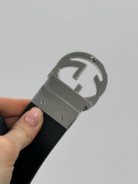 Gucci Belt with Interlocking G Buckle &mdash; шкіряний ремінь у сірій канві (Grey Canvas / Silver) 6616854 фото