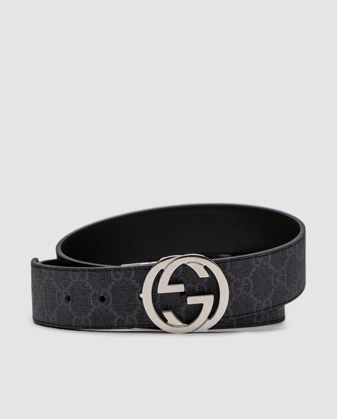 Gucci Belt with Interlocking G Buckle &mdash; шкіряний ремінь у сірій канві (Grey Canvas / Silver) 6616854 фото