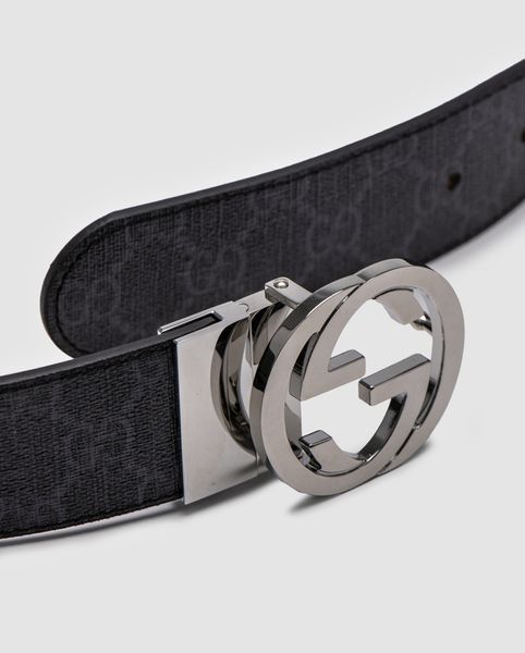 Gucci Belt with Interlocking G Buckle &mdash; шкіряний ремінь у сірій канві (Grey Canvas / Silver) 6616854 фото