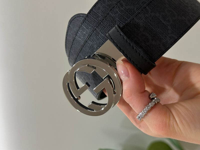 Gucci Belt with Interlocking G Buckle &mdash; шкіряний ремінь у сірій канві (Grey Canvas / Silver) 6616854 фото