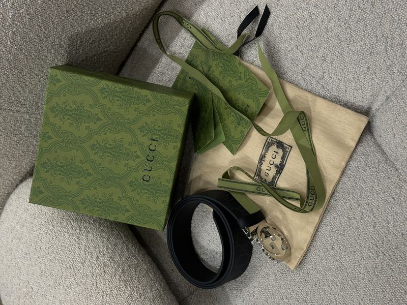 Gucci Belt with Interlocking G Buckle &mdash; шкіряний ремінь у сірій канві (Grey Canvas / Silver) 6616854 фото