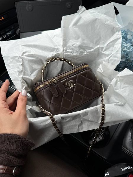 Chanel Classic Brown/Gold Lambskin Pearl Crush Vanity Bag Магнітна Коробка pr2901 фото