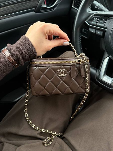 Chanel Classic Brown/Gold Lambskin Pearl Crush Vanity Bag Магнітна Коробка pr2901 фото