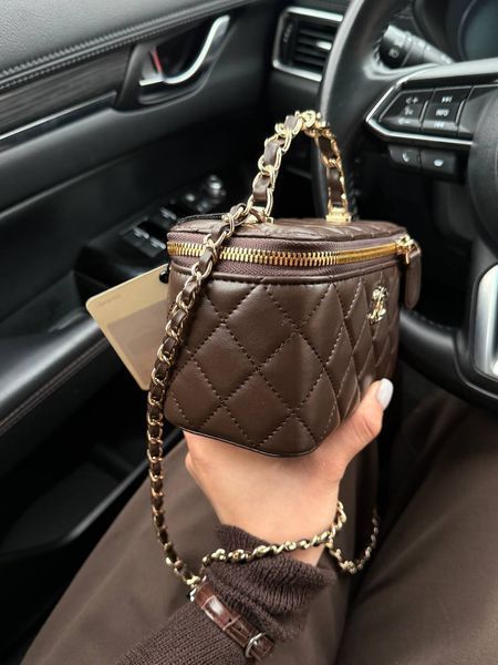 Chanel Classic Brown/Gold Lambskin Pearl Crush Vanity Bag Магнітна Коробка pr2901 фото