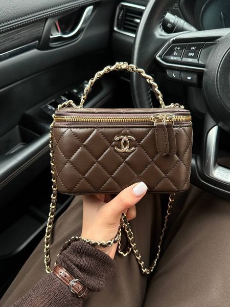 Chanel Classic Brown/Gold Lambskin Pearl Crush Vanity Bag Магнітна Коробка pr2901 фото