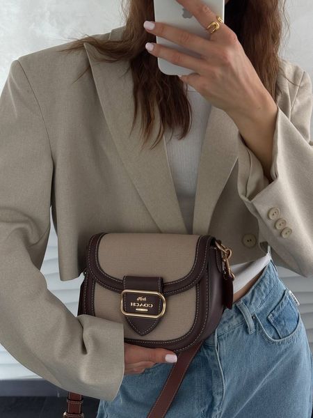 Coach Morgan Saddle Bag In Colorblock Signature Canvas [крафтова коробка](інший колір ремінця) co5020 фото