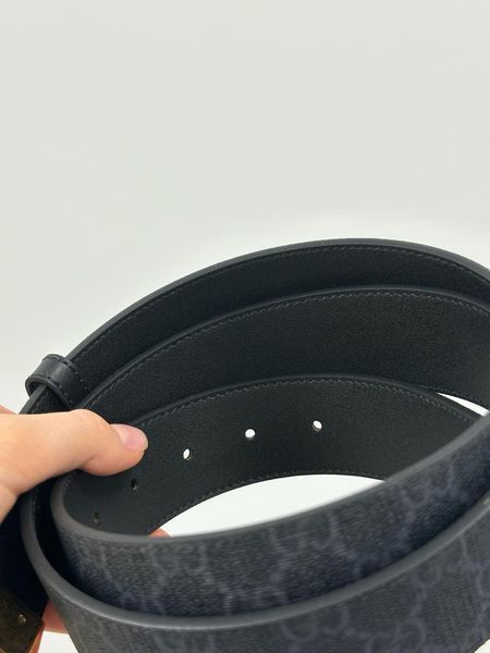 Gucci Belt with Interlocking G Buckle &mdash; ремінь із сірої канви з золотою пряжкою (Grey Canvas / Gold) 6616921 фото