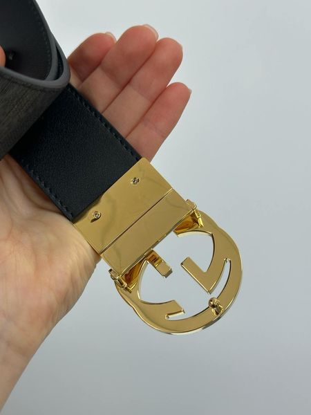 Gucci Belt with Interlocking G Buckle &mdash; ремінь із сірої канви з золотою пряжкою (Grey Canvas / Gold) 6616921 фото