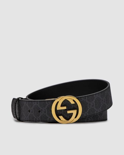 Gucci Belt with Interlocking G Buckle &mdash; ремінь із сірої канви з золотою пряжкою (Grey Canvas / Gold) 6616921 фото