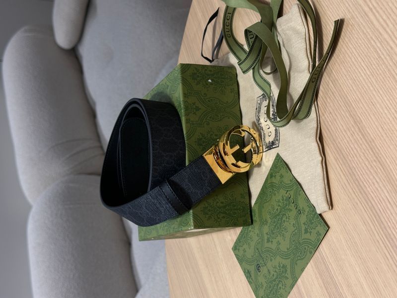 Gucci Belt with Interlocking G Buckle &mdash; ремінь із сірої канви з золотою пряжкою (Grey Canvas / Gold) 6616921 фото