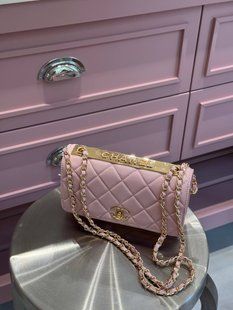 Chanel Calfskin Quilted Perfect Fit Wallet On Chain Pink/Gold Магнітна Коробка pr2981 фото