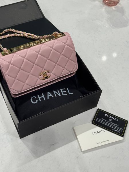 Chanel Calfskin Quilted Perfect Fit Wallet On Chain Pink/Gold Магнітна Коробка pr2981 фото