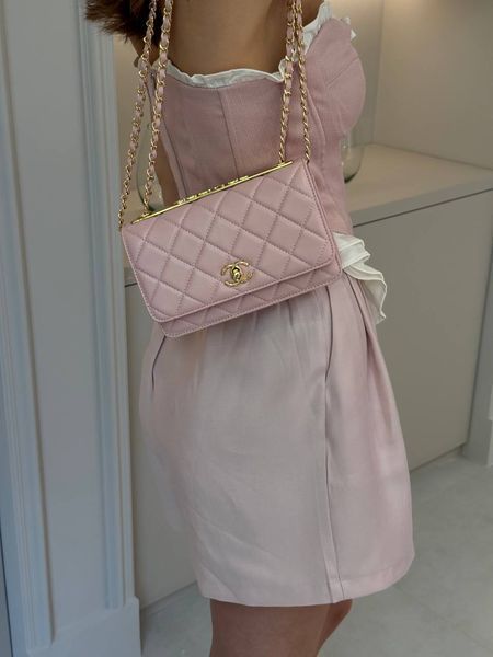 Chanel Calfskin Quilted Perfect Fit Wallet On Chain Pink/Gold Магнітна Коробка pr2981 фото