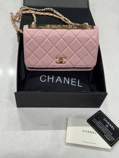 Chanel Calfskin Quilted Perfect Fit Wallet On Chain Pink/Gold Магнітна Коробка pr2981 фото