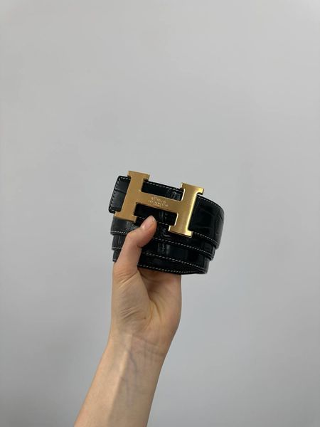 Hermes Constance Belt із крокодилової шкіри Porosus Black/Gold 6617431 фото