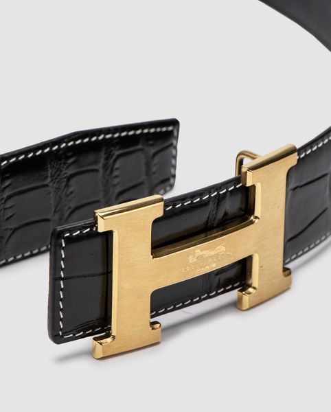 Hermes Constance Belt із крокодилової шкіри Porosus Black/Gold 6617431 фото