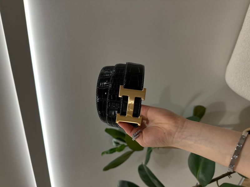 Hermes Constance Belt із крокодилової шкіри Porosus Black/Gold 6617431 фото