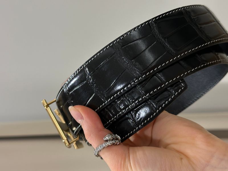 Hermes Constance Belt із крокодилової шкіри Porosus Black/Gold 6617431 фото