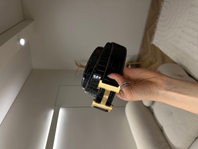 Hermes Constance Belt із крокодилової шкіри Porosus Black/Gold 6617431 фото