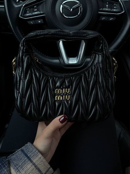 Miu Miu Wander Matelass&eacute; Nappa Leather Mini Hobo Bag Black [оригінальна брендована коробка] pr208 фото