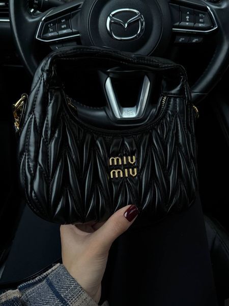Miu Miu Wander Matelass&eacute; Nappa Leather Mini Hobo Bag Black [оригінальна брендована коробка] pr208 фото