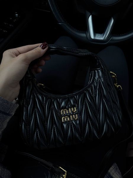 Miu Miu Wander Matelass&eacute; Nappa Leather Mini Hobo Bag Black [оригінальна брендована коробка] pr208 фото